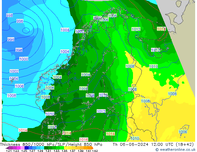 Thck 850-1000 hPa Arpege-eu Qui 06.06.2024 12 UTC