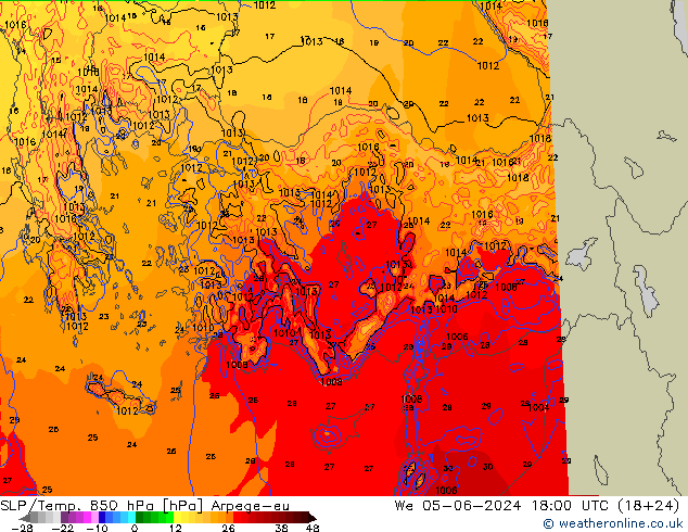 SLP/Temp. 850 hPa Arpege-eu  05.06.2024 18 UTC