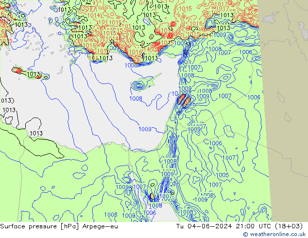 Surface pressure Arpege-eu Tu 04.06.2024 21 UTC