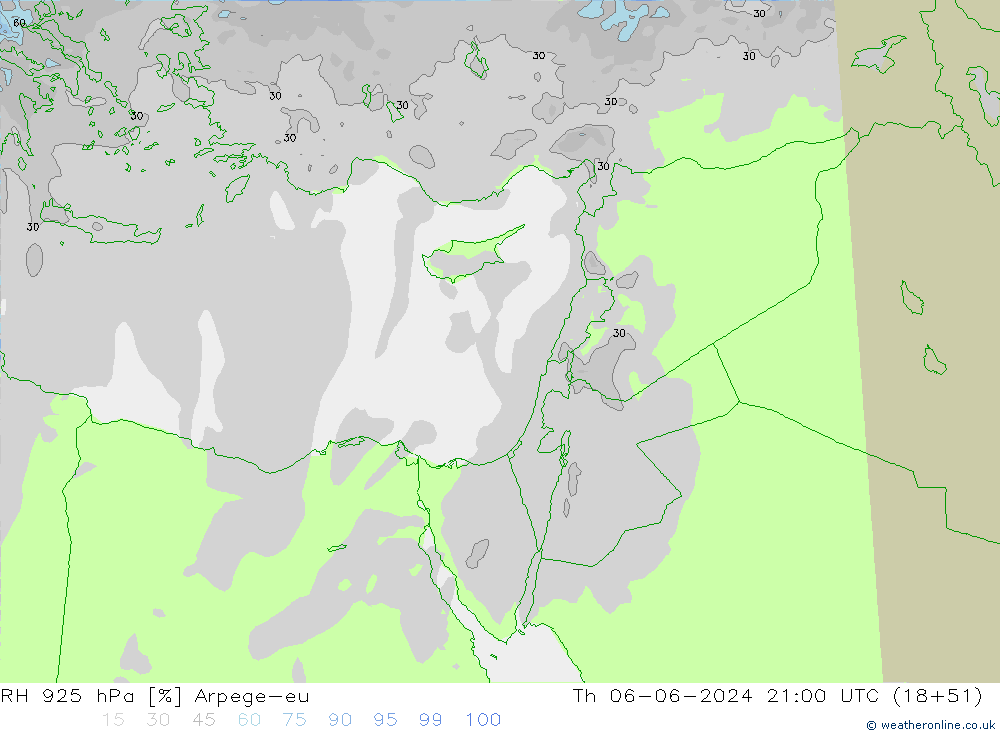 RH 925 hPa Arpege-eu  06.06.2024 21 UTC