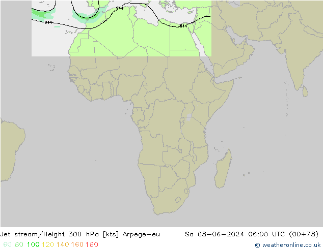 Jet stream/Height 300 hPa Arpege-eu Sa 08.06.2024 06 UTC