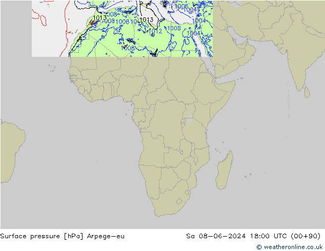 Atmosférický tlak Arpege-eu So 08.06.2024 18 UTC