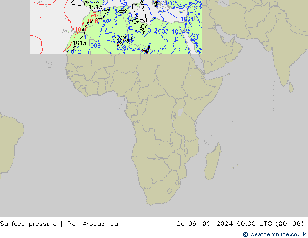 Luchtdruk (Grond) Arpege-eu zo 09.06.2024 00 UTC