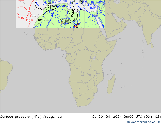 Surface pressure Arpege-eu Su 09.06.2024 06 UTC