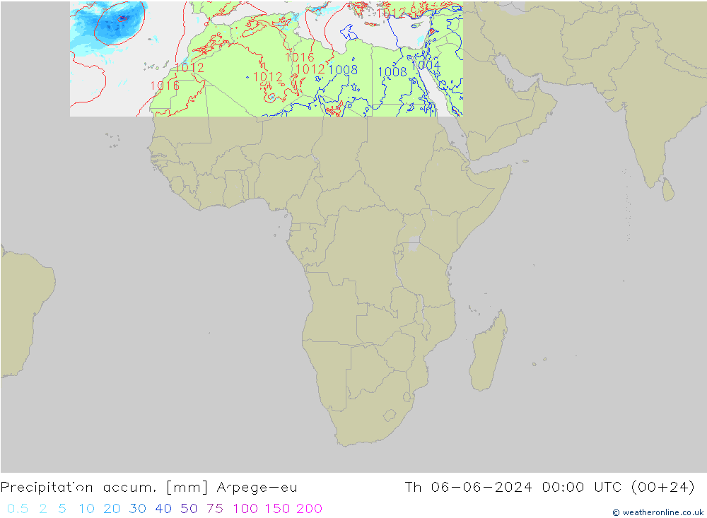 Precipitation accum. Arpege-eu  06.06.2024 00 UTC