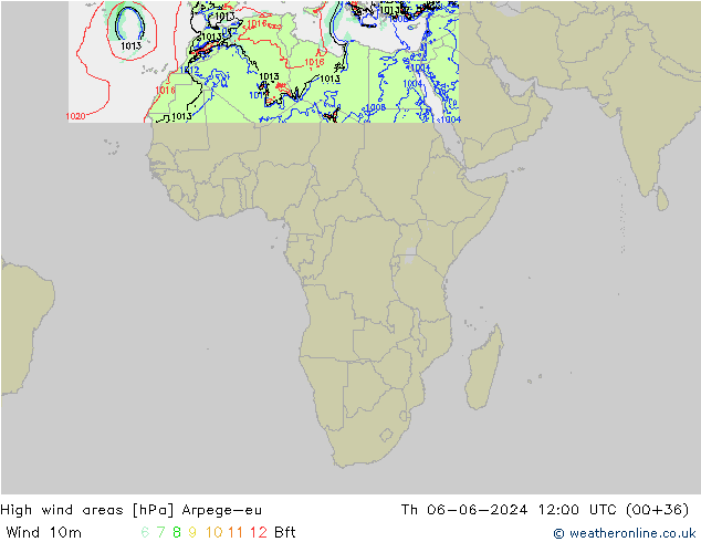 High wind areas Arpege-eu gio 06.06.2024 12 UTC