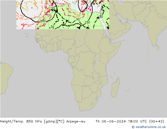 Height/Temp. 850 hPa Arpege-eu Qui 06.06.2024 18 UTC