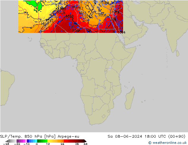 SLP/Temp. 850 hPa Arpege-eu  08.06.2024 18 UTC