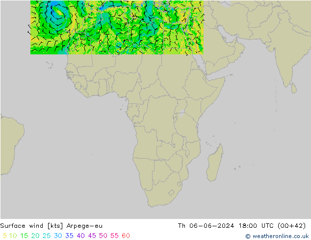 Rüzgar 10 m Arpege-eu Per 06.06.2024 18 UTC