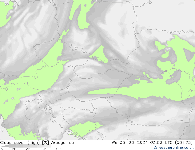 Cloud cover (high) Arpege-eu We 05.06.2024 03 UTC