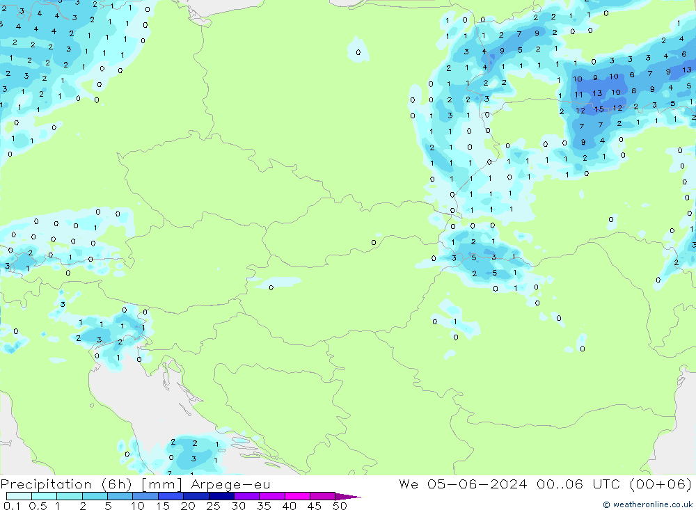 Yağış (6h) Arpege-eu Çar 05.06.2024 06 UTC