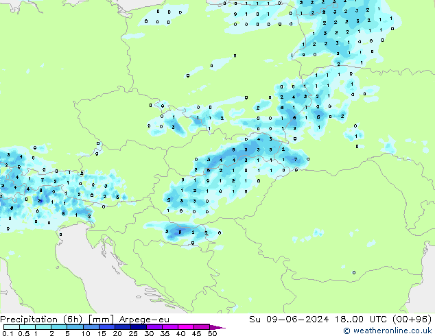 Precipitation (6h) Arpege-eu Su 09.06.2024 00 UTC