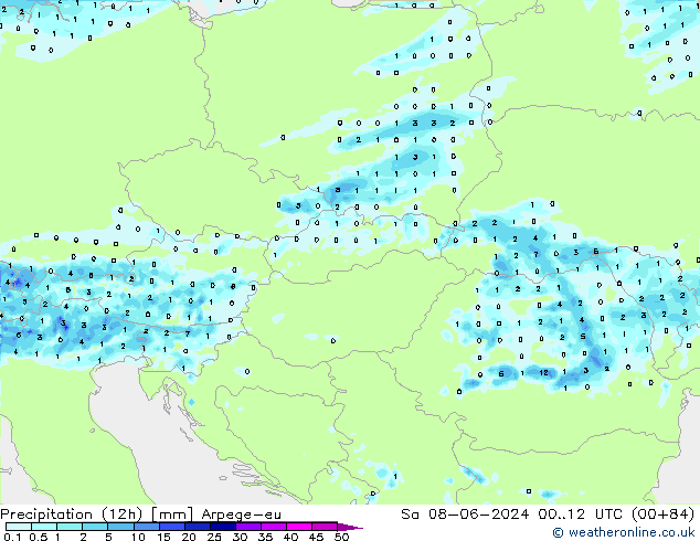 Precipitazione (12h) Arpege-eu sab 08.06.2024 12 UTC