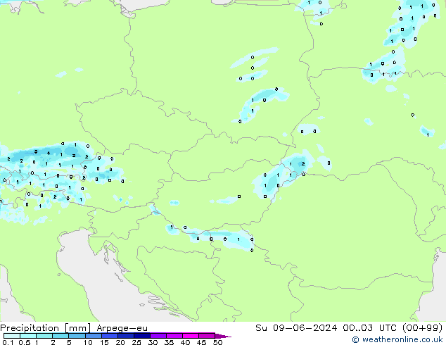 Precipitazione Arpege-eu dom 09.06.2024 03 UTC
