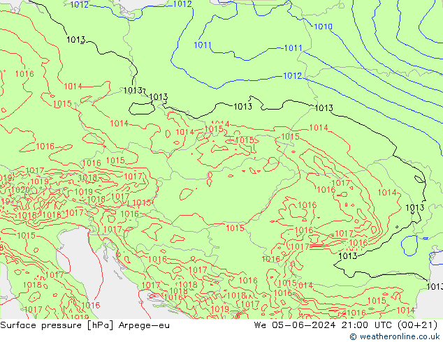 Surface pressure Arpege-eu We 05.06.2024 21 UTC