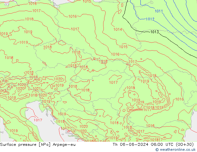 Surface pressure Arpege-eu Th 06.06.2024 06 UTC