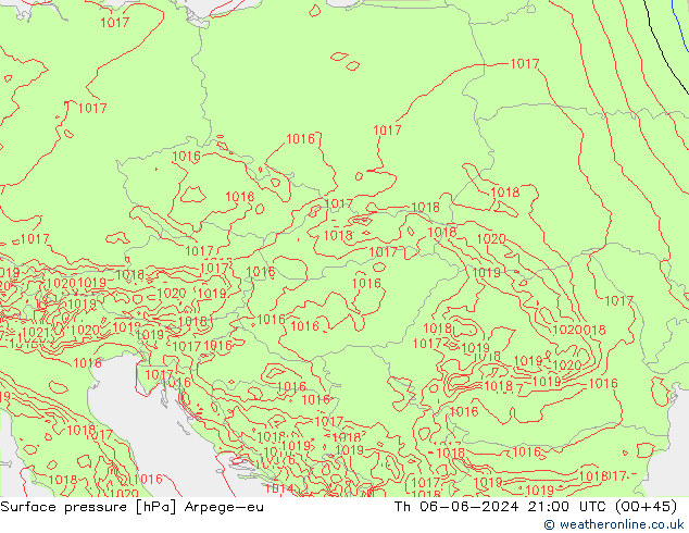 Surface pressure Arpege-eu Th 06.06.2024 21 UTC