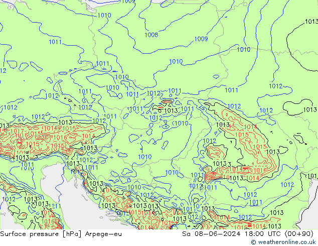 Atmosférický tlak Arpege-eu So 08.06.2024 18 UTC