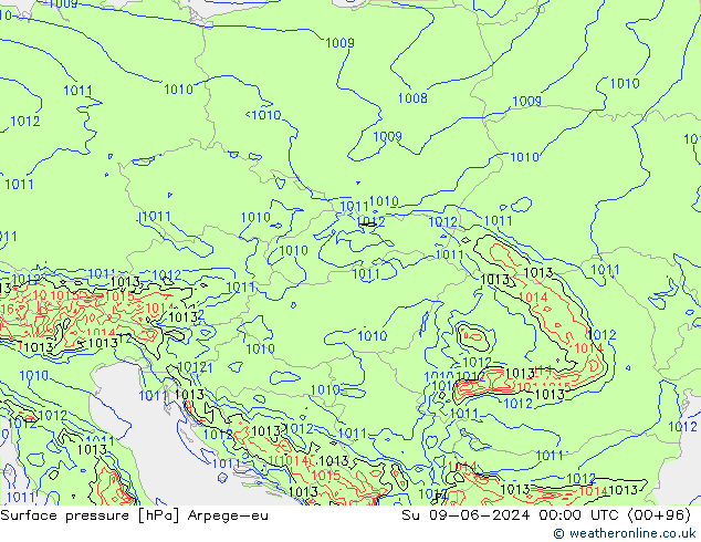 Presión superficial Arpege-eu dom 09.06.2024 00 UTC