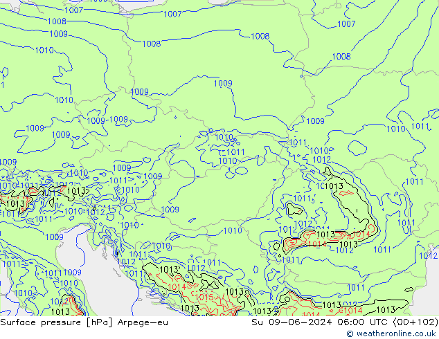 Atmosférický tlak Arpege-eu Ne 09.06.2024 06 UTC