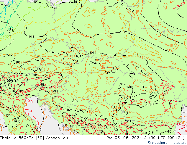 Theta-e 850hPa Arpege-eu Çar 05.06.2024 21 UTC