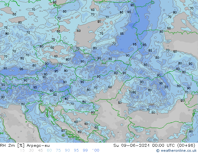 RH 2m Arpege-eu Ne 09.06.2024 00 UTC