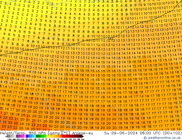 Height/Temp. 850 hPa Arpege-eu dom 09.06.2024 06 UTC