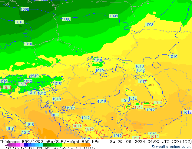 Thck 850-1000 hPa Arpege-eu Ne 09.06.2024 06 UTC