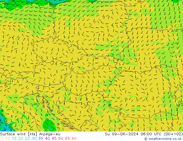 wiatr 10 m Arpege-eu nie. 09.06.2024 06 UTC