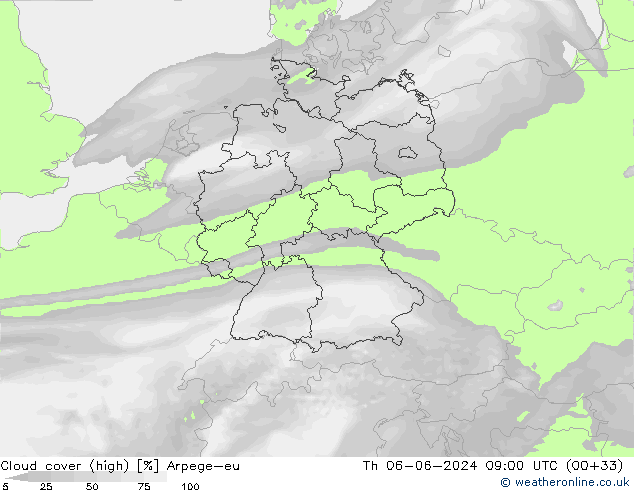 zachmurzenie (wysokie) Arpege-eu czw. 06.06.2024 09 UTC