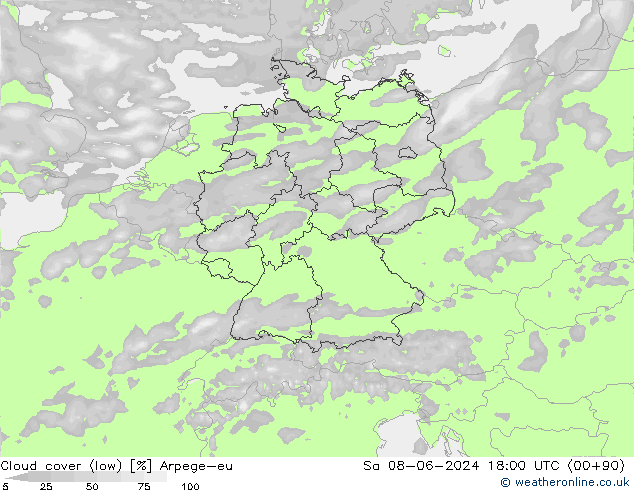 zachmurzenie (niskie) Arpege-eu so. 08.06.2024 18 UTC