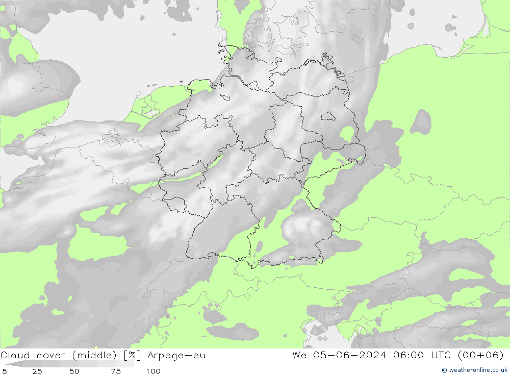 zachmurzenie (środk.) Arpege-eu śro. 05.06.2024 06 UTC