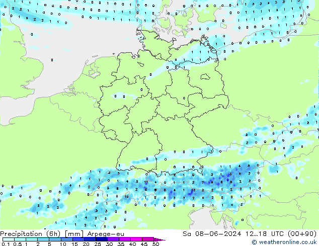 Precipitation (6h) Arpege-eu Sa 08.06.2024 18 UTC