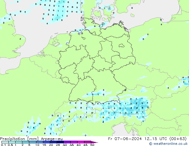 Precipitazione Arpege-eu ven 07.06.2024 15 UTC