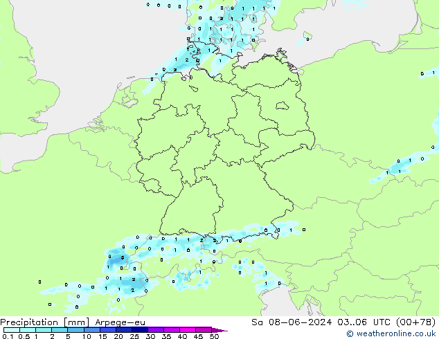 Précipitation Arpege-eu sam 08.06.2024 06 UTC