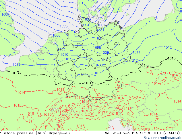 Surface pressure Arpege-eu We 05.06.2024 03 UTC