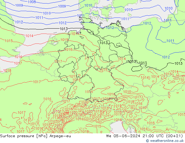 Surface pressure Arpege-eu We 05.06.2024 21 UTC