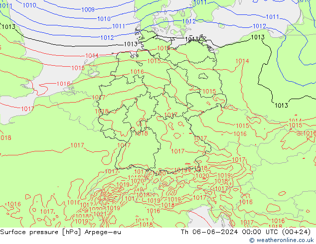 Atmosférický tlak Arpege-eu Čt 06.06.2024 00 UTC