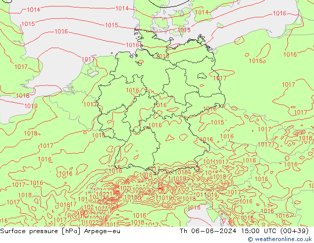 Pressione al suolo Arpege-eu gio 06.06.2024 15 UTC