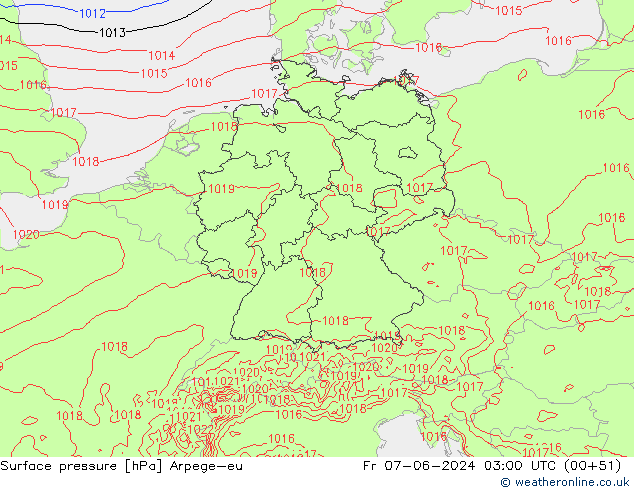 Surface pressure Arpege-eu Fr 07.06.2024 03 UTC