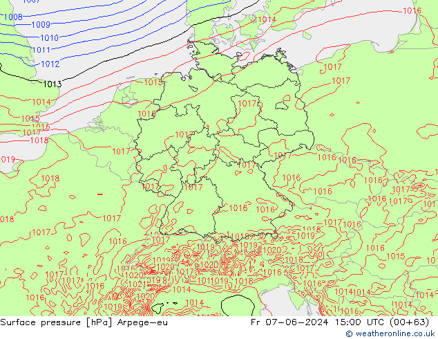 Presión superficial Arpege-eu vie 07.06.2024 15 UTC