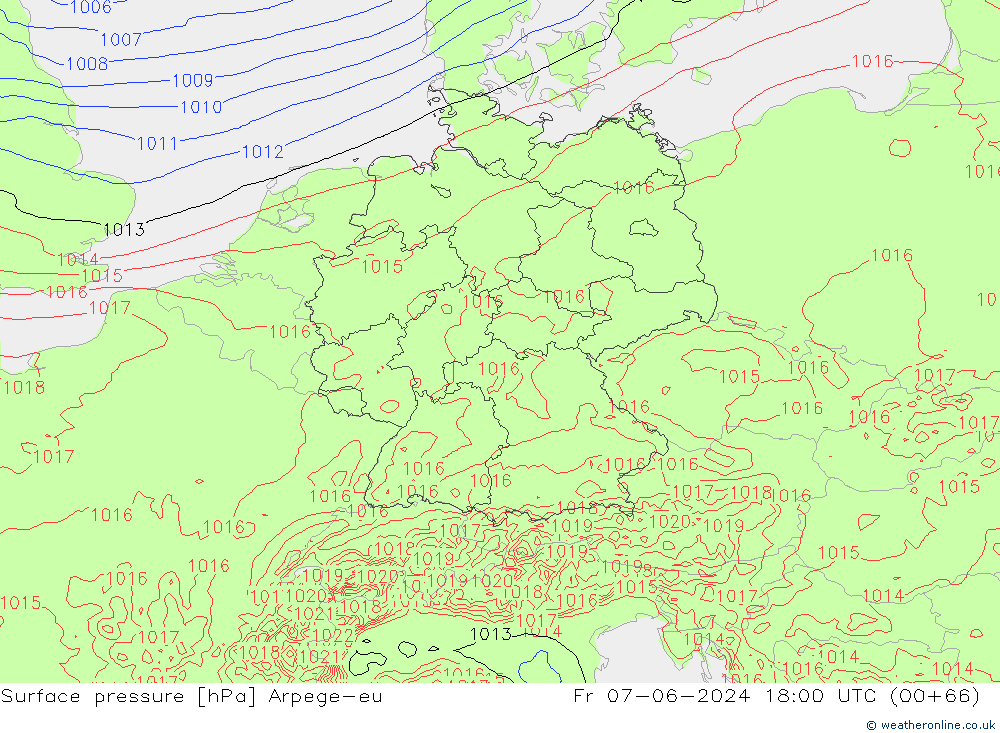 Yer basıncı Arpege-eu Cu 07.06.2024 18 UTC