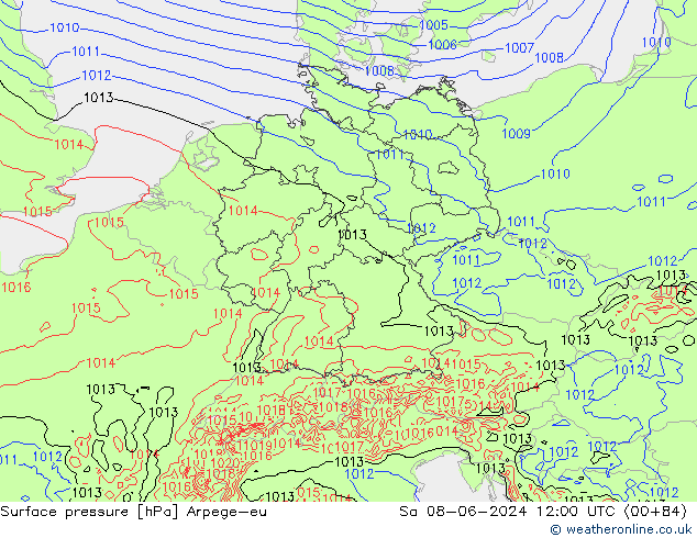 Surface pressure Arpege-eu Sa 08.06.2024 12 UTC