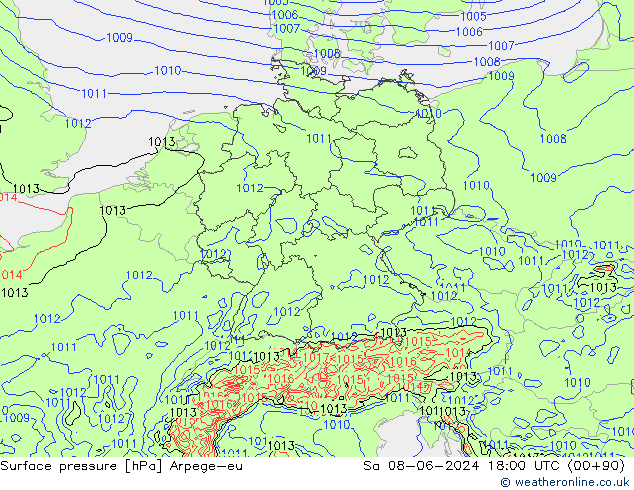 Yer basıncı Arpege-eu Cts 08.06.2024 18 UTC