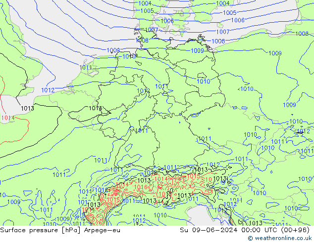 Bodendruck Arpege-eu So 09.06.2024 00 UTC