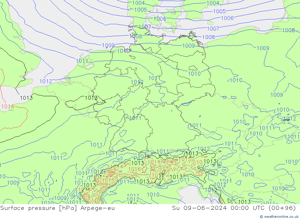 Yer basıncı Arpege-eu Paz 09.06.2024 00 UTC