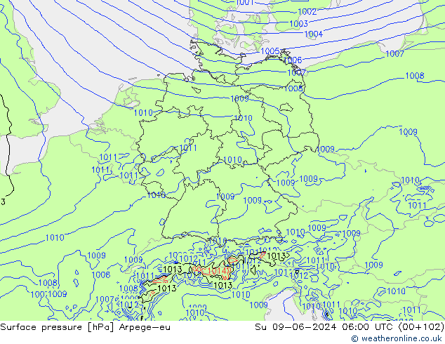 Surface pressure Arpege-eu Su 09.06.2024 06 UTC