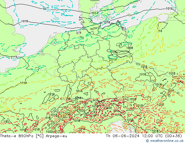 Theta-e 850hPa Arpege-eu Th 06.06.2024 12 UTC