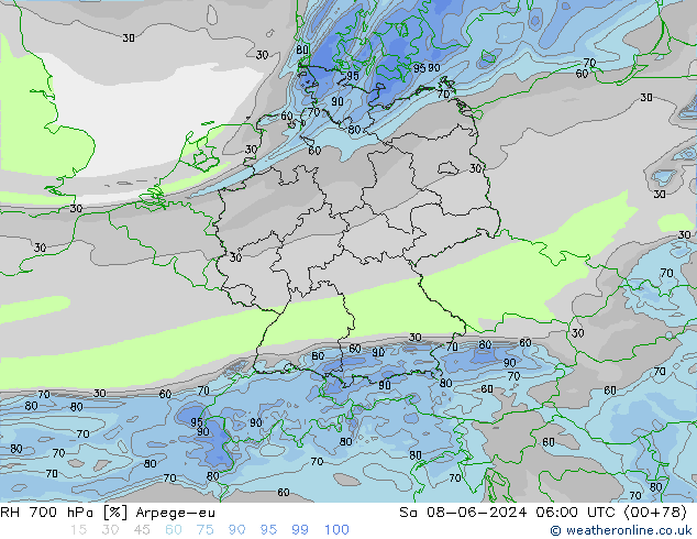 RH 700 hPa Arpege-eu So 08.06.2024 06 UTC