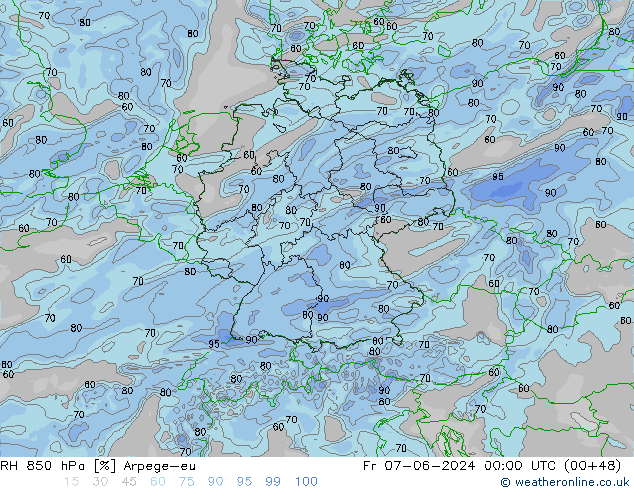 850 hPa Nispi Nem Arpege-eu Cu 07.06.2024 00 UTC